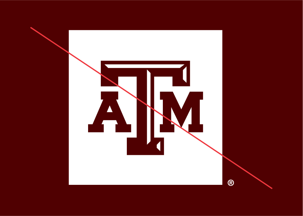 A maroon A&amp;M logo with a white box on a maroon background