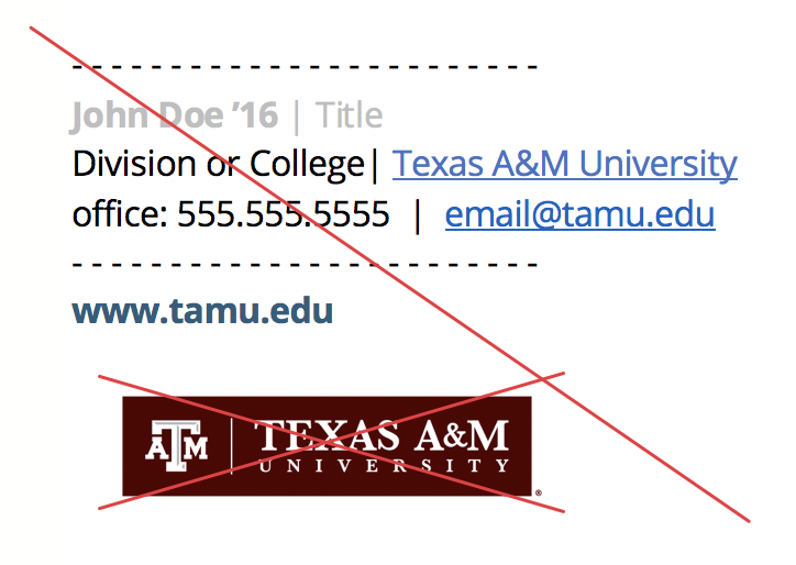 Example of what should not be included in an email signature such as images