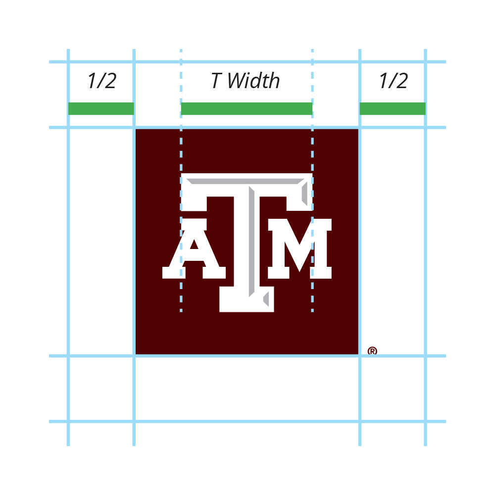 Example showing margins equal to half the width of the T in the A&amp;M logo