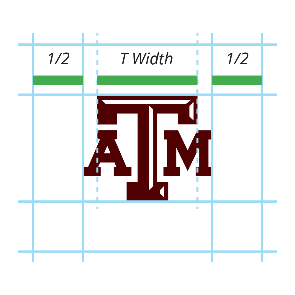 Example showing margins equal to half the width of the T in the A&amp;M logo