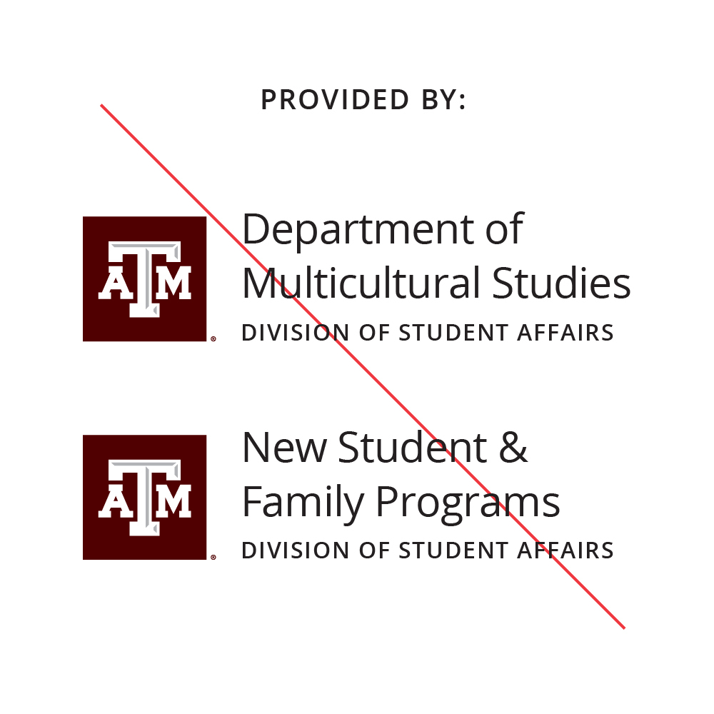 Example showing a repeated A&amp;M logo next to each unit identity