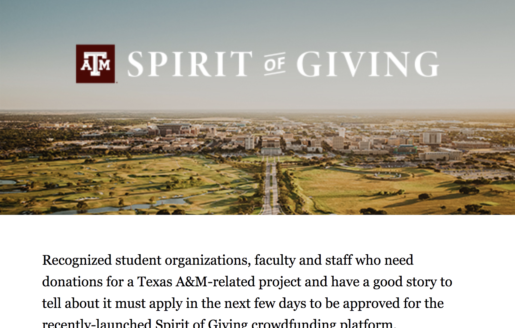 Example of a proper email header that includes the Texas A&amp;M logo being used in an image that is placed in the email header