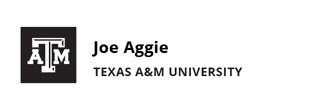 Black engraving nametag template with Texas A&amp;M logo, person's name, and university affiliation